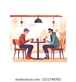 Two men in coffee shop isolated on white
