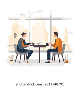 Two men in coffee shop isolated on white