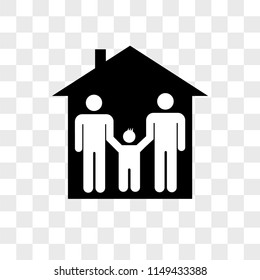 Two men couple with a son in a house vector icon on transparent background, Two men couple with a son in a house icon