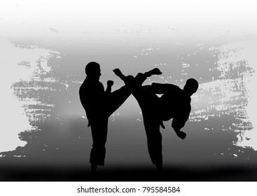 Two men demonstrate karate.