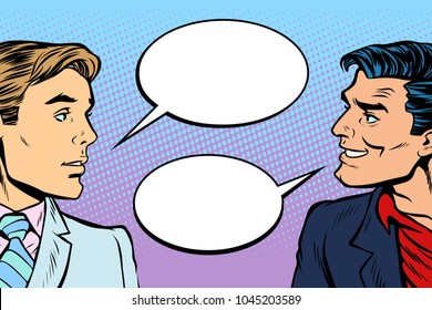 Two Men Dialogue. Pop Art Retro Vector Illustration Comic Cartoon Vintage Kitsch Drawing