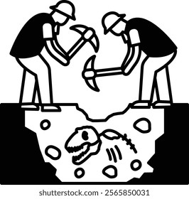 Two men are digging in the dirt, one of them holding a pickaxe. The other man is holding a pickaxe as well. The image is black and white