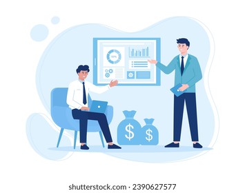 Two men discuss annual business targets trending concept flat illustration