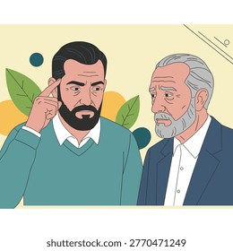 Two Men Discussing Over Leafy Green Background senior men