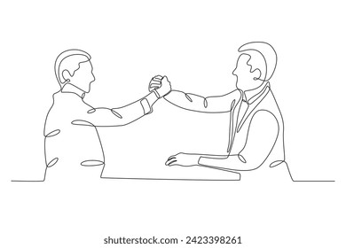 Two men are doing business. Business deal one-line drawing
