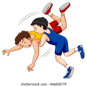 Two men doing wrestling illustration