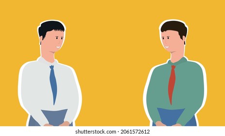 
two men dressed in office clothes standing face to face