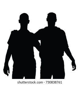 two men and embrace black silhouette on white