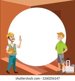 Two men examining room in house poster