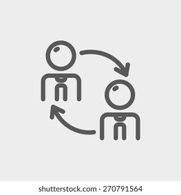 Two men in exchanging arrow icon thin line for web and mobile, modern minimalistic flat design. Vector dark grey icon on light grey background.