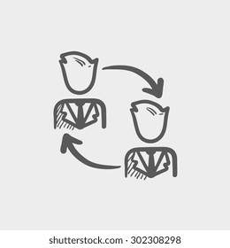 Two men in exchanging arrow sketch icon for web and mobile. Hand drawn vector dark grey icon on light grey background.