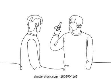 two men face each other  one whom gestures and his right hand and his forefinger out  One continuous line drawing concept boss   subordinate  father   son  teacher   student  order