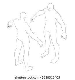Two men are fighting in a cartoonish style. Isometric view