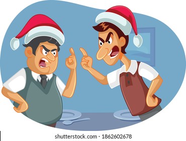 Two Men Fighting on Christmas Over Political Views. Relatives arguing at family dinner insulting each other and screaming 
