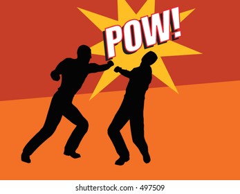 Two men fighting. One punching the other - vector format