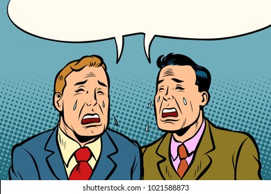 Two men friends crying. Comic cartoon pop art illustration retro vintage kitsch vector