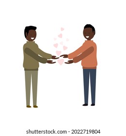 Dos hombres, amigos. Relación cálida y amorosa. Pareja gay.