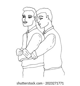 Two men, friends. Warm, loving relationship. 