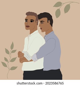 Dos hombres, amigos. Relación cálida y amorosa. Pareja gay.