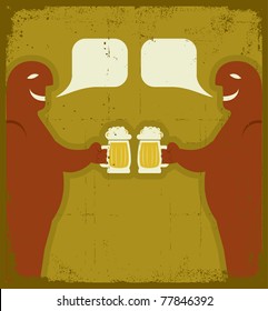 Two men with glasses of beer who toast.Vector grunge poster