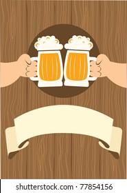 Two men with glasses of beer who toast.Vector grunge poster