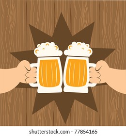 Two men with glasses of beer who toast.Vector poster