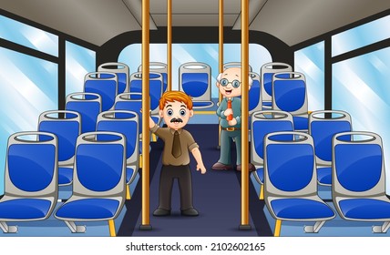 Two men go to work by bus