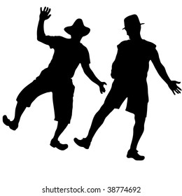 Two men in hats dancing burlesque dance in the country