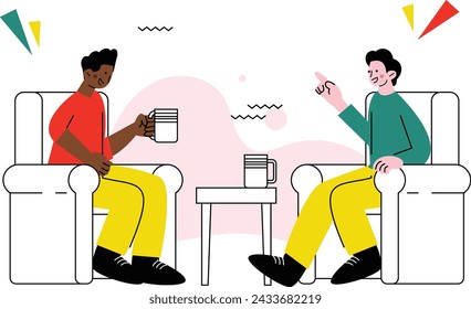 two men having a conversation over coffee