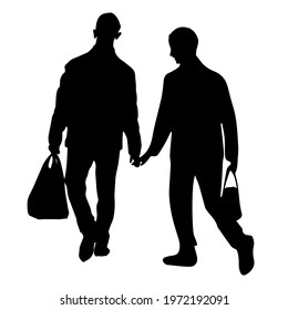 Two men hold hands. Black silhouette. Vector illustration.