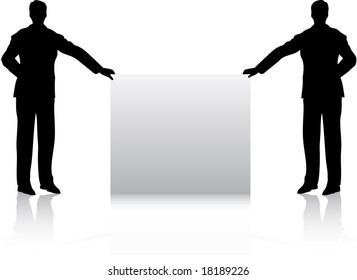 Two men hold the poster