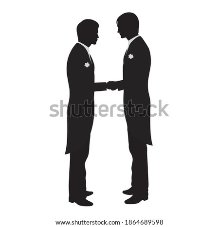 Two men holding hands. Isolated on white.
