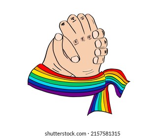 Dos hombres están tomados de la mano. Símbolo Lgbt. Amor y pareja LGBT. Vector, Ilustración.