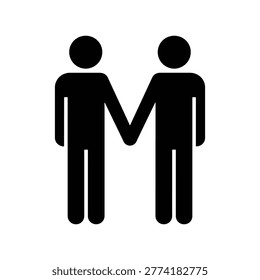 Two men holding hands for unity friendship silhouette, for friendship day cards, social media posts, and cele.