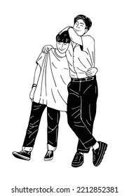 two men hugging each other
hand drawn art illustration