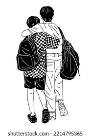 two men hugging each other hand drawn art illustration