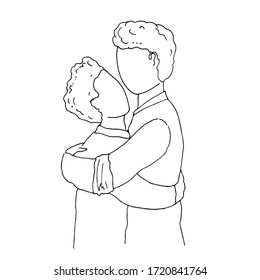 Dos hombres se abrazan. Ilustración vectorial.
