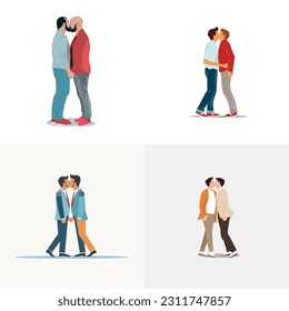 Two men kissing set vector isolated. Pride month