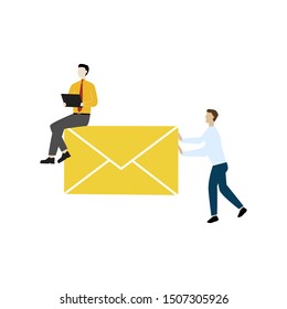 Two men with a letter. Flat cartoon character isolated on white background