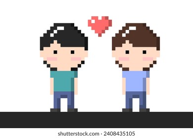 Two Men LGBT Couple Icon. Pixel 8 bit style