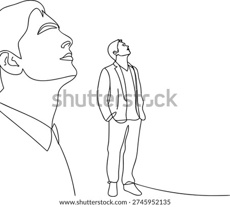Two men looking upwards in a minimalist line drawing style aspiration hope