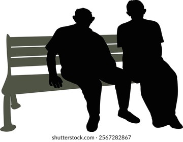 two men making chat on bench, silhouette vector