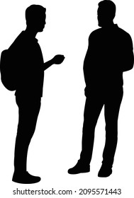 Two Men Making Chat, Silhouette Vector