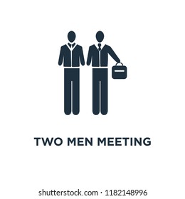 Two Men Meeting icon. Black filled vector illustration. Two Men Meeting symbol on white background. Can be used in web and mobile.