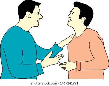 Two men meeting line art colored vector file