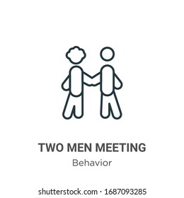 Two men meeting outline vector icon. Thin line black two men meeting icon, flat vector simple element illustration from editable behavior concept isolated stroke on white background