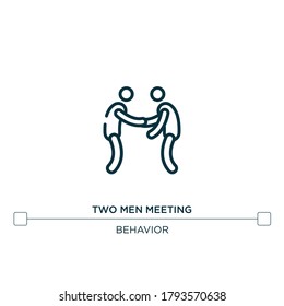 two men meeting vector line icon. Simple element illustration. two men meeting outline icon from behavior concept. Can be used for web and mobile
