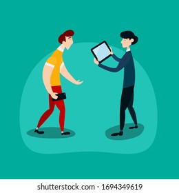 Two Men with Mobile Phone and Tablet Vector Flat Design Illustration.