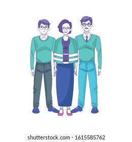 two men with old woman standing over white background, vector illustration