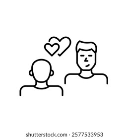 Two men on a romantic date. Women love relationships. Pixel perfect vector icon